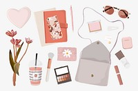 Aesthetic influencer lifestyle sticker, feminine illustration vector collection