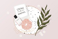 Aesthetic pink background, femininity kit illustration