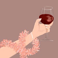 Pink party background, woman raising wine glass illustration vector