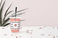 Iced tea background, pink terrazzo border, feminine illustration