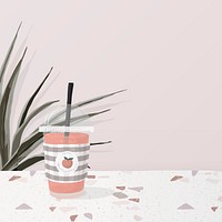 Iced tea background, pink terrazzo border, feminine illustration