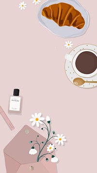 Feminine phone wallpaper, beauty blogger lifestyle illustration vector