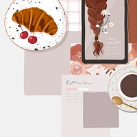 Feminine background, beauty blogger lifestyle illustration vector