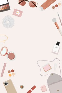 Aesthetic frame background, feminine makeup products in pink psd