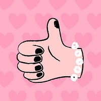 Thumbs up doodle, feminine hand vector sticker
