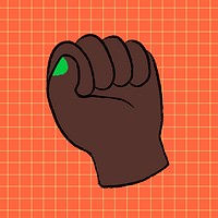 Fist hand doodle sticker, dark skin tone, empowerment gesture psd