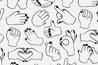 Hand sign background, doodle pattern in black and white vector