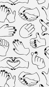 Hand doodle pattern iPhone wallpaper, cute gesture in black and white psd