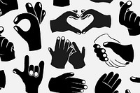 Hand sign background, doodle pattern in black and white vector