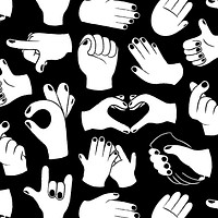 Hand doodle pattern background, cute gesture in black and white vector