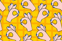 Cute ok hand background, gesture pattern in doodle design vector