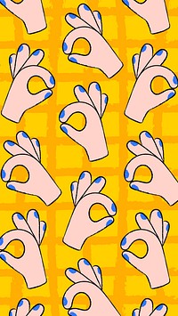 Cute ok hand iPhone wallpaper, gesture pattern in doodle design psd