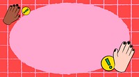 Pink funky desktop wallpaper frame, stop hand gesture doodle vector