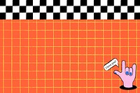 Grid pattern background, orange funky design with hand doodle