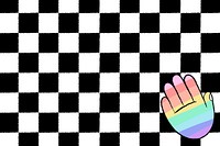 White checkered background, LGBTQ+ rainbow hand doodle border