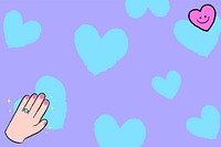 Heart pattern background, blue border with cute doodle vector