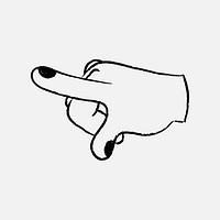 Pointing hand sign clipart, gesture doodle in black