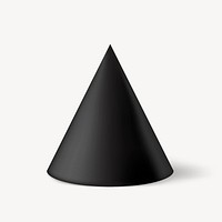 3D rendered cone element, geometric shape in black psd