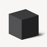 3D rendered cube element, geometric shape in black
