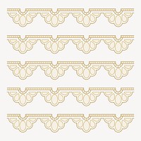 Floral lace pattern brush, gold vintage fabric border vector, compatible with AI