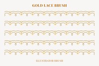 Feminine lace pattern brush, gold classic floral border vector, compatible with AI