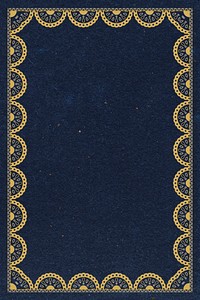 Lace frame background, dark blue vintage fabric design psd