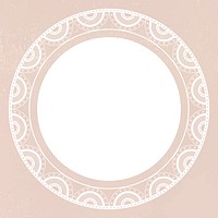 Vintage lace frame, circle shape on beige background vector