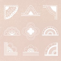 Elegant lace corner border, vintage fabric clipart in white vector set