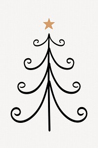 Cute Christmas tree element, hand drawn doodle in black