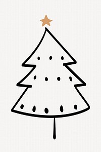 Cute Christmas tree sticker, hand drawn doodle in black vector