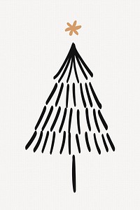 Pine tree collage element, Christmas doodle illustration in black vector