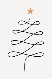 Christmas tree sticker, cute doodle illustration in black psd