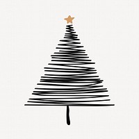 Pine tree sticker, Christmas doodle illustration in black vector