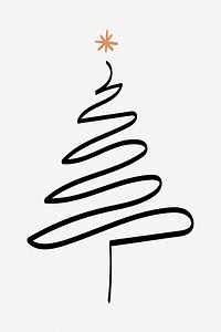 Christmas tree sticker, cute doodle illustration in black vector