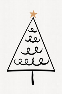 Pine tree element, Christmas doodle illustration in black