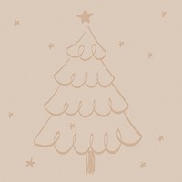 Brown Christmas background, cute tree doodle vector