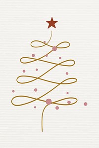 Pine tree sticker, Christmas doodle illustration in gold vector