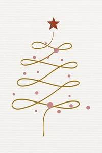 Pine tree element, Christmas doodle illustration in gold