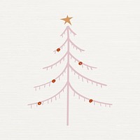 Cute Christmas tree collage element, hand drawn doodle in pink psd