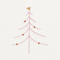 Cute Christmas tree collage element, hand drawn doodle in pink vector