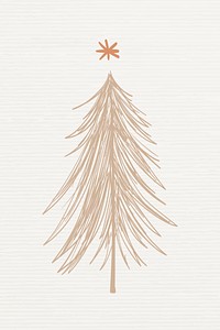 Pine tree sticker, Christmas doodle illustration in brown psd