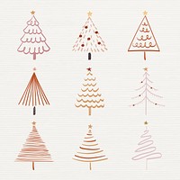 Christmas doodle sticker, cute tree and animal illustration vector collection