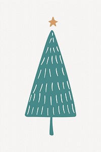 Christmas tree sticker, cute doodle illustration in green psd