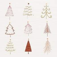 Christmas doodle sticker, cute tree and animal illustration vector collection