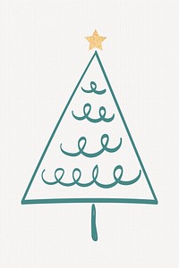 Pine tree sticker, Christmas doodle illustration in green psd