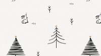 Christmas desktop wallpaper, cute doodle pattern in black and white