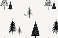 Christmas tree background, cute doodle pattern in black vector