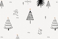 Christmas doodle background, cute polar bear animal pattern in black vector