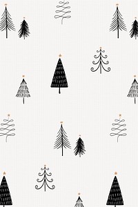 Christmas tree pattern background, cute festive doodle in black