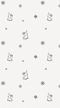 Christmas bunny mobile wallpaper, cute animal doodle pattern